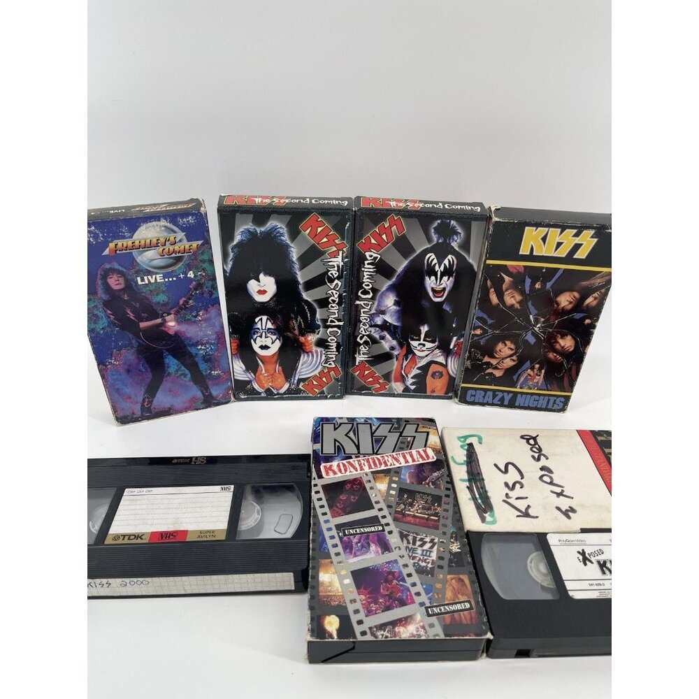 Lot of 7 Rare KISS VHS Tapes 80's Vintage Classic Heavy Rock Ace Frehley Collect